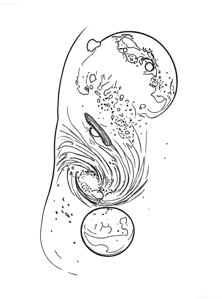 Tattoo sketch: dynamic image of a supernova explosion with planets and cosmic dust