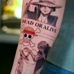 Татуировка в стиле манга с изображением Луффи и Шанкса из One Piece