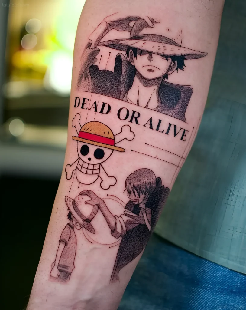 Manga-Tattoo mit Luffy und Shanks aus One Piece
