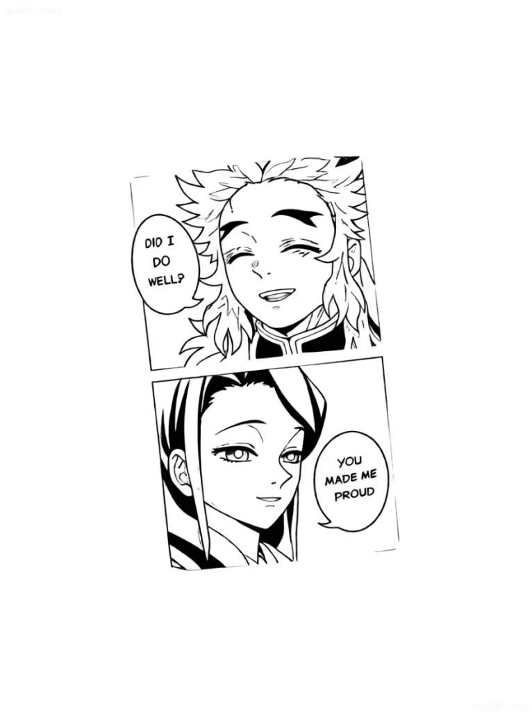 Manga-Tattoo: Darstellung eines Charakters mit der Frage 'DID I DO WELL?' und eines anderen Charakters mit der Antwort 'YOU MADE ME PROUD'