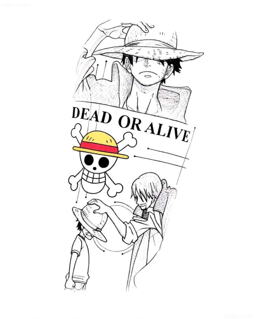 纹身草图:漫画中的路飞、香克斯和海盗标志