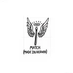 Татуировка спички с крыльями ангела и нимбом, надписью 'MATCH (MADE IN HEAVEN)'