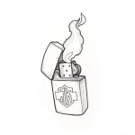 Эскиз татуировки зажигалки Zippo с языками пламени и монограммой JK