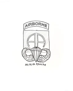 Эскиз татуировки с символом ВДВ: парашют, крылья и надпись AIRBORNE
