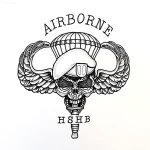 Эскиз тату с черепом, десантным парашютом, крыльями и надписью AIRBORNE