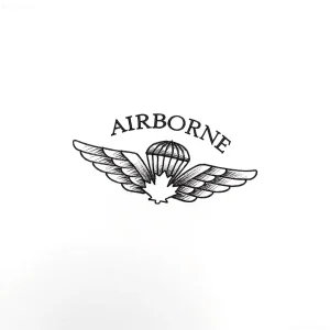 Эскиз тату с крыльями, парашютом и кленовым листом, подписью AIRBORNE – значение татуировки ВДВ.