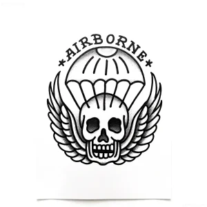 Эскиз татуировки с черепом, парашютом и крыльями, надписью AIRBORNE