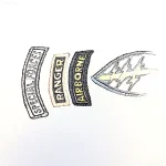 Эскиз тату с нашивками 'Special Forces', 'Ranger', 'Airborne' и крылатым парашютом, символизирующий элитные воинские подразделения.