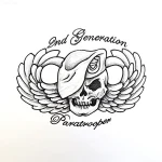 Эскиз татуировки: череп в берете ВДВ с крыльями и надписью "2nd Generation Paratrooper"