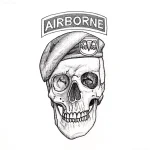Эскиз татуировки: Череп в берете с надписью AIRBORNE и эмблемой ВДВ