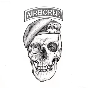 Эскиз татуировки: Череп в берете с надписью AIRBORNE и эмблемой ВДВ