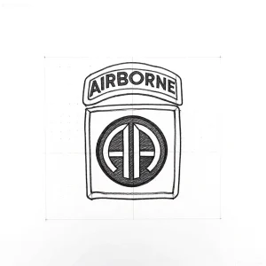Эскиз татуировки знака ВДВ с надписью AIRBORNE и стилизованным парашютом.