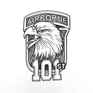 Эскиз тату с головой орла и надписью "AIRBORNE 101st"