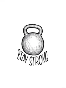Татуировка гири со слоганом "Stay Strong" в стиле эскиза