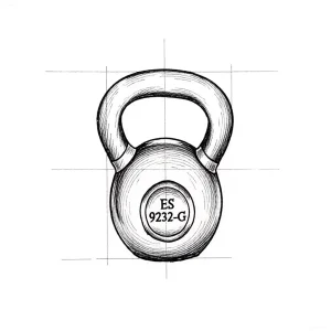 Эскиз татуировки гиря в стиле гравюры с обозначением ES 9232-G