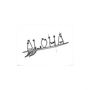 Эскиз татуировки: доска для серфа с пальмами и надписью Aloha
