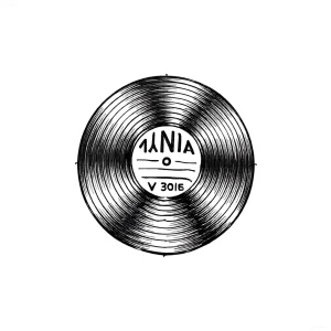 Эскиз тату виниловой пластинки в черно-белом исполнении с надписью "VINYL" и цифрами "V 3016"