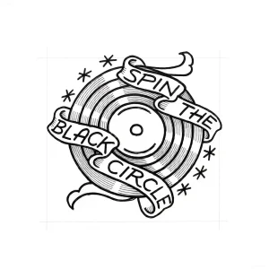 Татуировка виниловая пластинка с надписью 'Spin the black circle'