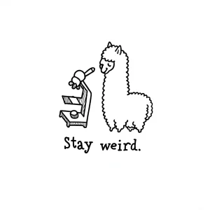 Татуировка микроскоп и альпака с надписью Stay weird