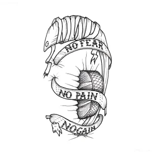 Эскиз тату хоккейная шайба с надписью 'No Fear, No Pain, No Gain'