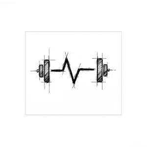 Эскиз тату: гантель, соединенная с линией кардиограммы, символизирующая силу и здоровье