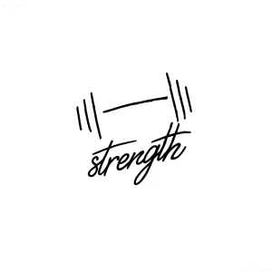 Минималистичная татуировка гантели с надписью "strength"