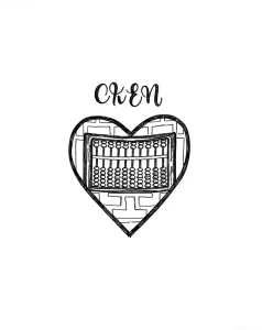Эскиз тату в виде сердца, внутри которого изображены счеты и надпись "CKEN"