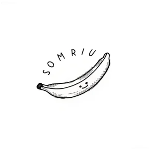 Милый эскиз тату банана с улыбкой и надписью "Somriu"
