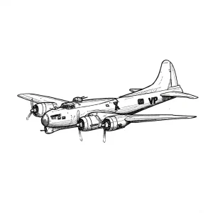 Графический эскиз татуировки в виде легендарного бомбардировщика B-17 Flying Fortress