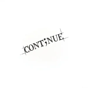 Эскиз татуировки слова "CONTINUE" с точкой с запятой, выполненный в графическом стиле.