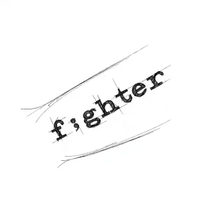 Эскиз тату с надписью 'f;ghter' в стиле пишущей машинки, окруженный грубыми линиями.