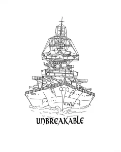 Эскиз тату боевого корабля с надписью "UNBREAKABLE" (несокрушимый)