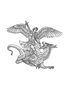 Тату эскиз Архангел Михаил, сражающийся с драконом
