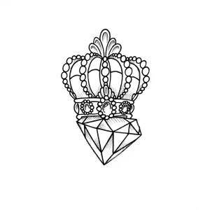 Эскиз татуировки короны, украшенной жемчугом, и бриллианта под ней