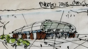 Набросок нового стадиона Эвертона с надписью '1878'