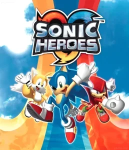 Логотип игры Sonic Heroes с изображением Соника, Тейлза и Наклза.