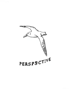 Татуировка альбатрос в полете с надписью "PERSPECTIVE"