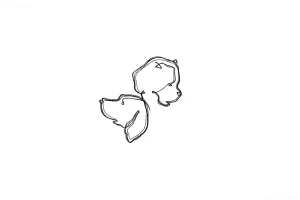 Минималистичный эскиз татуировки в стиле line art, изображающий два профиля собак породы ретривер, смотрящих в разные стороны.