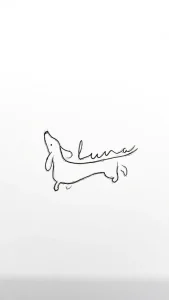Минималистичная татуировка таксы с надписью 'Luna'