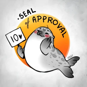 Милый тату-тюлень с табличкой "Seal of Approval" и сердечком