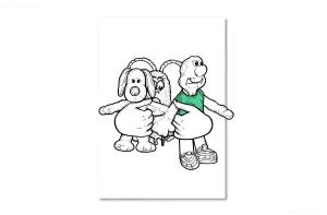 Иллюстрация с персонажами Wallace & Gromit и другим существом, нарисованная в стиле скетча.