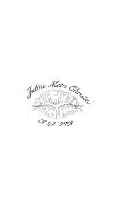 Эскиз тату: отпечаток губ с именами 'Juline Meta Christel' и датой '07.07.2008'