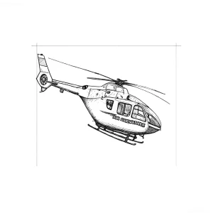 Эскиз татуировки спасательного вертолета с надписью AIR AMBULANCE, выполненный в графическом стиле.