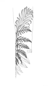 Эскиз татуировки с изображением изящных листьев папоротника, выполненный в графическом стиле.