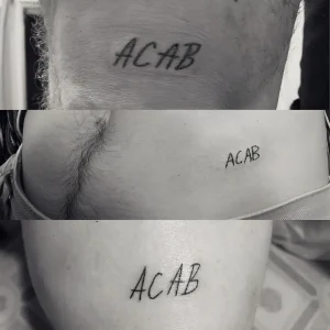 Татуировка ACAB на предплечье, боку и ноге