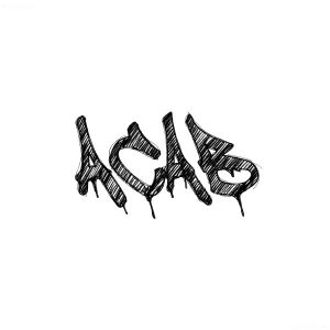 Тату в стиле граффити: буквы ACAB, выполненные черным цветом с эффектом стекающей краски, на белом фоне.