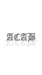 Эскиз татуировки ACAB в готическом стиле с сеткой для позиционирования