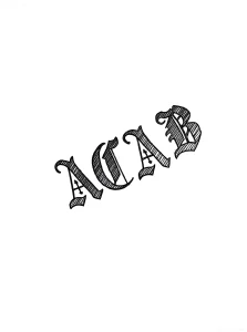 Эскиз татуировки с надписью ACAB, выполненной в готическом стиле.