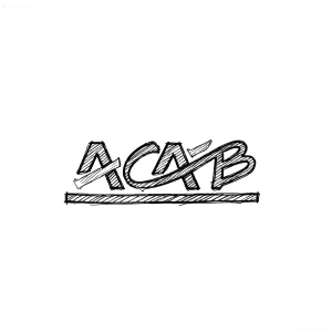 Черно-белый эскиз татуировки с надписью ACAB, выполненной в стиле граффити, подчеркнутой горизонтальной линией.