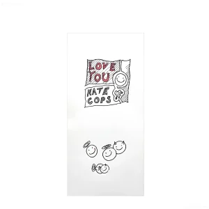 Эскиз тату с надписью "Love You, Hate Cops" на флаге и группой смайликов с рожками и нимбами